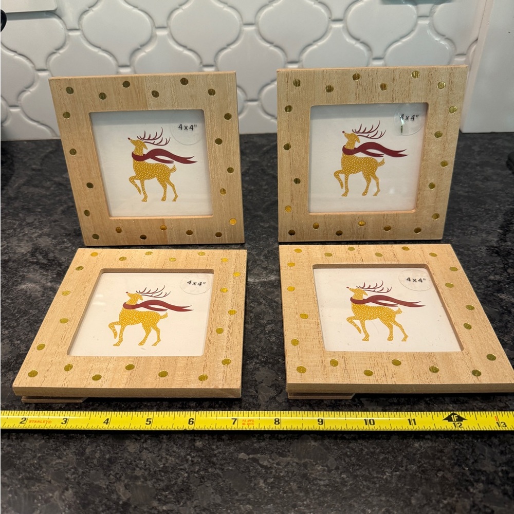 OpalHouse Natural wood with Gold Polka Dot Wooden Picture Frame Set or 4 New